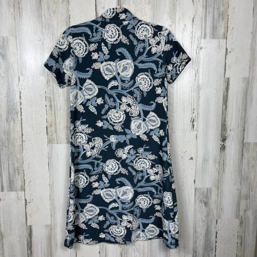 Spartina pique knit dress floral size XS blue white 100% cotton preppy coastal